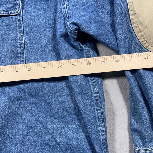 Cabelas Denim Shirt Mens 3XL Button Up Long Sleeve Workwear Blue Elbow Patches - Picture 6 of 12